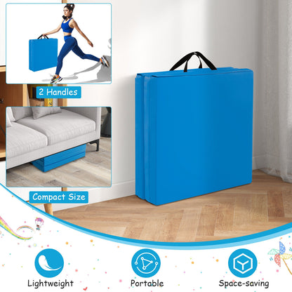 6 x 2 FT Tapis de Gym Tri-Fold, Avec Poignées et Couverture Amovible, Bleu