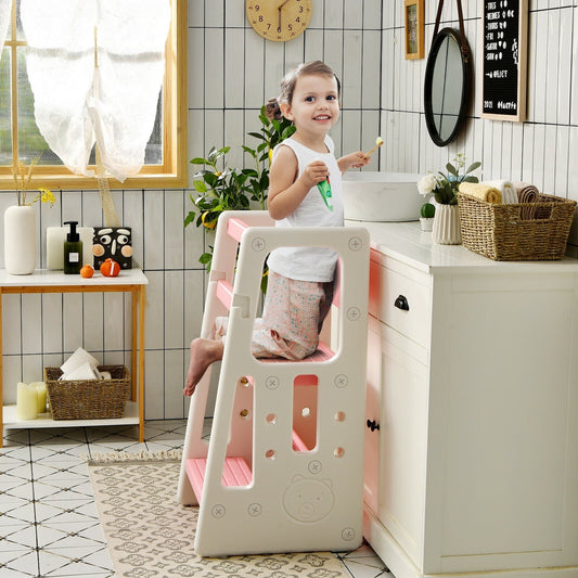 Kids Kitchen Step Stool with Double Safety Rails , Pink - Gallery Canada