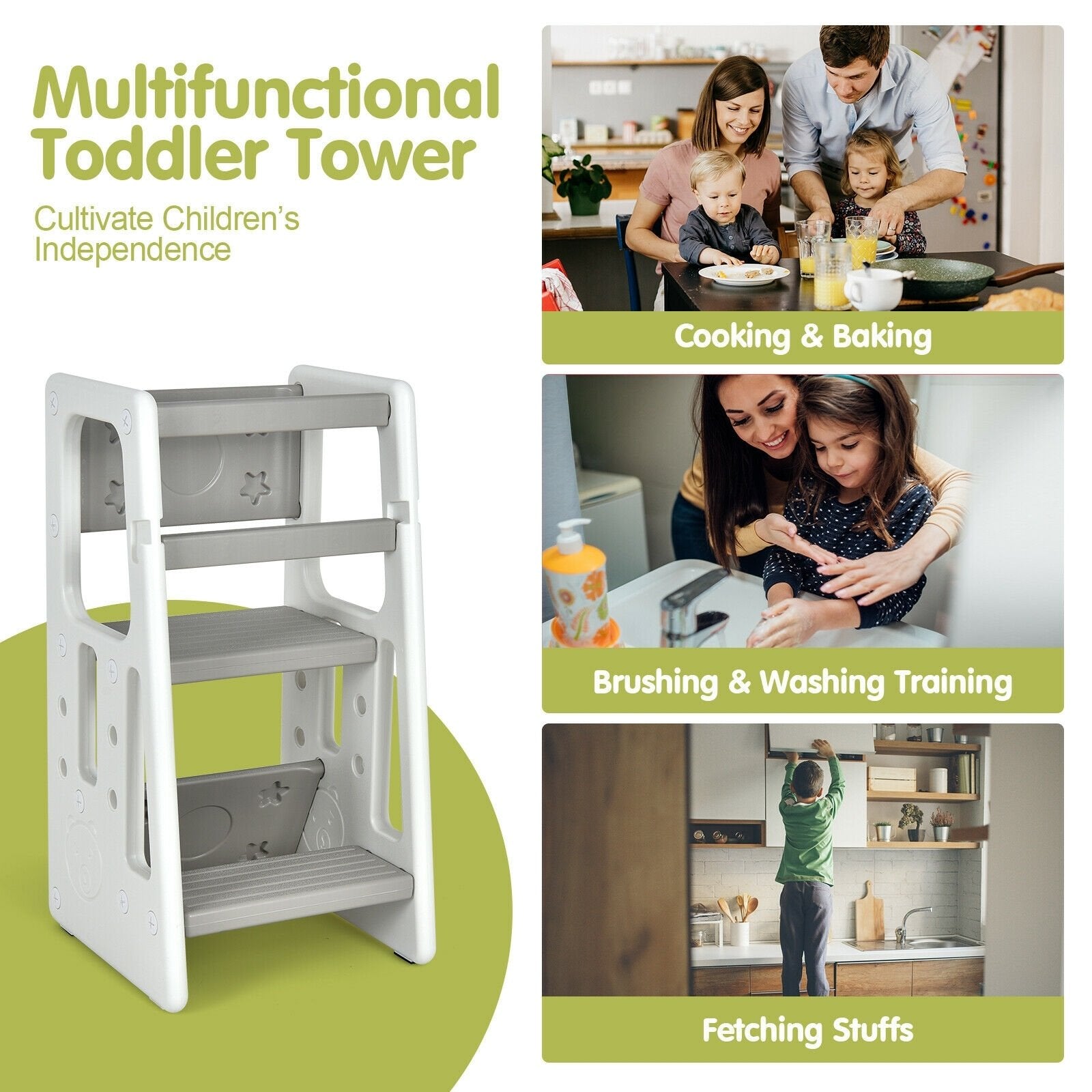 Kids Kitchen Step Stool with Double Safety Rails , Gray at Gallery Canada