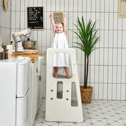 Kids Kitchen Step Stool with Double Safety Rails , Gray - Gallery Canada