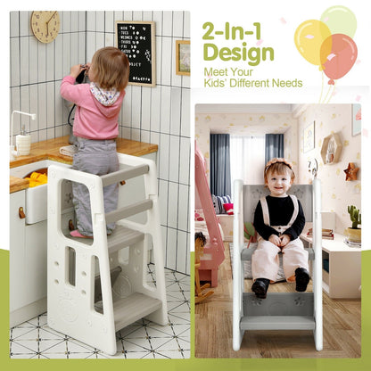 Kids Kitchen Step Stool with Double Safety Rails , Gray - Gallery Canada