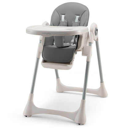 Baby Folding High Chair Dining Chair with Adjustable Height and Footrest, Gray