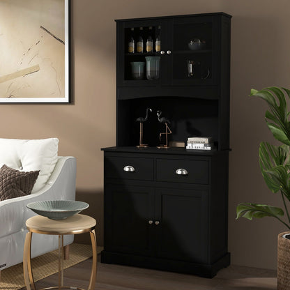 Tall Sideboard with 2 Drawers and Adjustable Shelves, Black at Gallery Canada