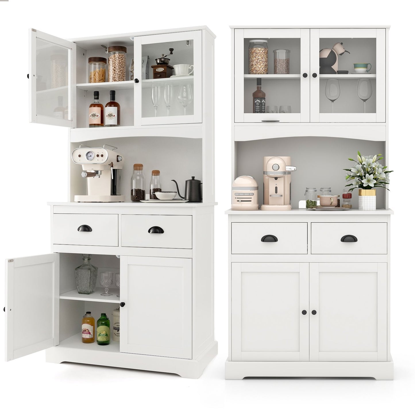 Tall Sideboard with 2 Drawers and Adjustable Shelves, White at Gallery Canada