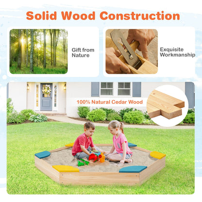 Outdoor Solid Wood Sandbox with 6 Built-in Fan-shaped Seats, Multicolor Sandboxes at Gallery Canada