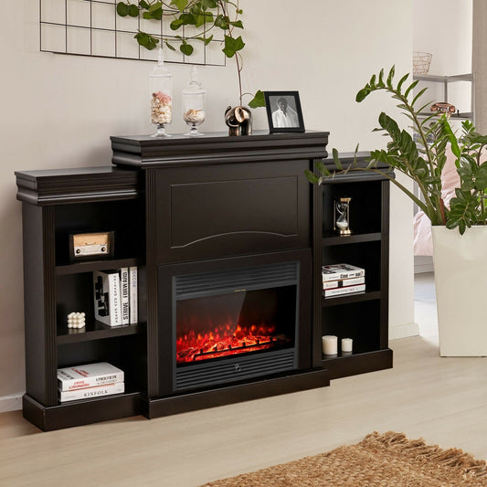 70 Inch Modern Fireplace Media Entertainment Center with Bookcase, Brown - Gallery Canada