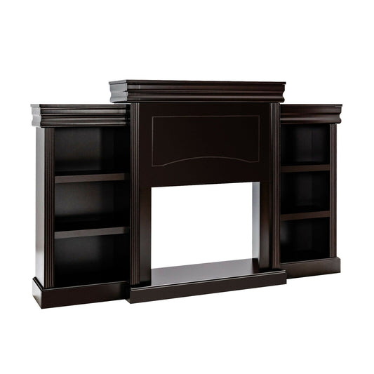 70 Inch Modern Fireplace Media Entertainment Center with Bookcase, Brown - Gallery Canada