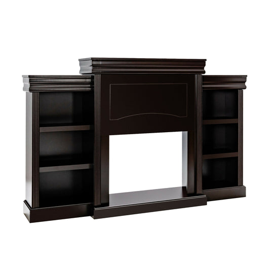 70 Inch Modern Fireplace Media Center With Bookcase, Brown Entertainment Centers & TV Stands Brown at Gallery Canada