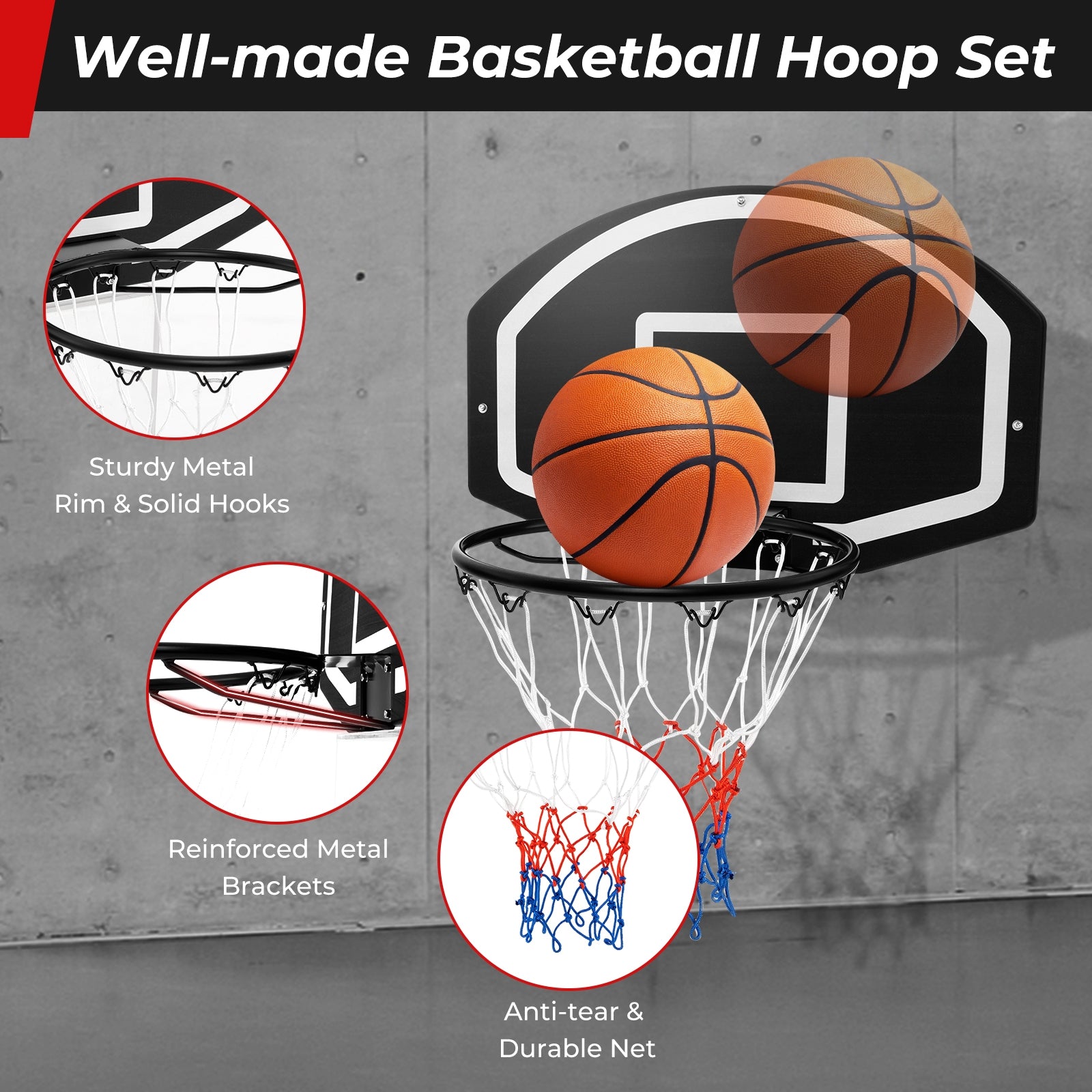 Wall Mounted Basketball Set for Kids Teens Adults, Black Sport Equipments at Gallery Canada