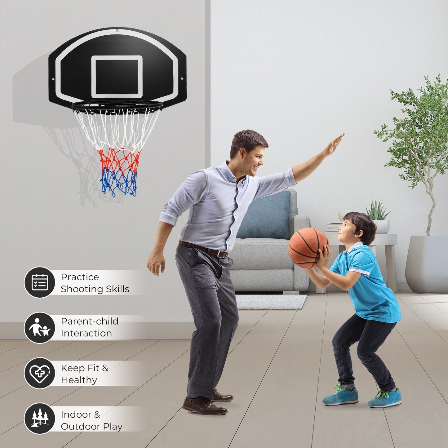 Wall Mounted Basketball Set for Kids Teens Adults, Black Sport Equipments at Gallery Canada