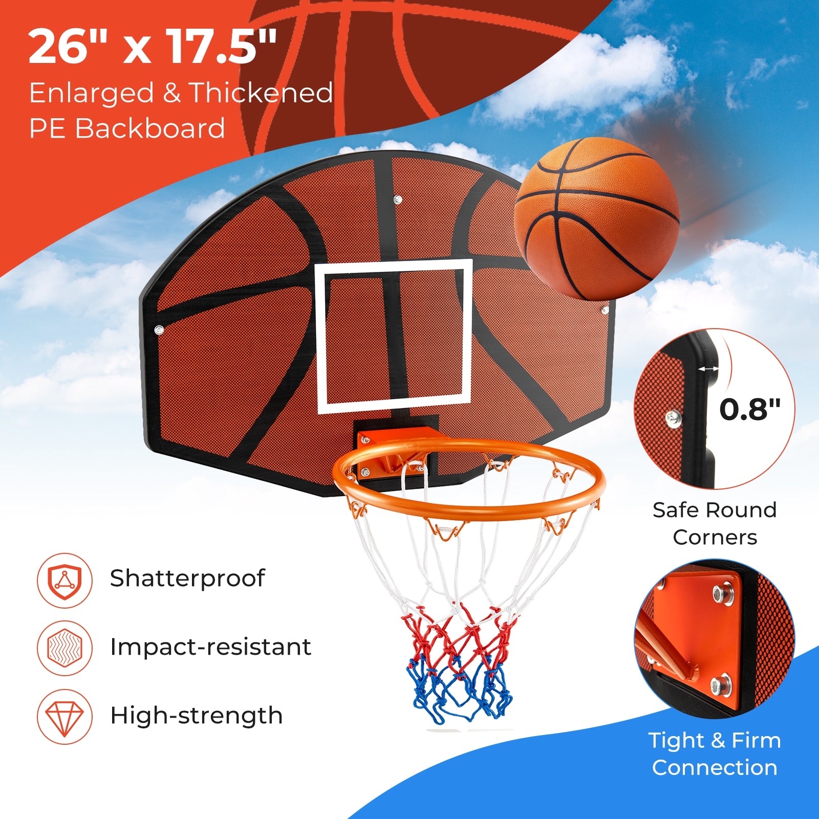 Indoor Outdoor Basketball Game, Large Shatter-proof Backboard, Red Sport Equipments at Gallery Canada