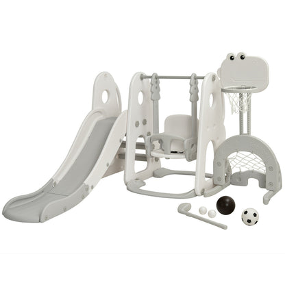 6 in 1 Toddler Slide and Swing Set with Ball Games, White Outdoor Play White at Gallery Canada