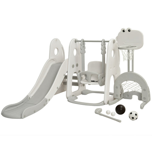 6 in 1 Toddler Slide and Swing Set with Ball Games, White
