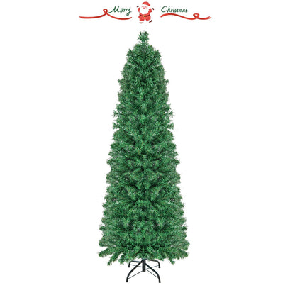 5/6/7/8 FT Pre-Lit Christmas Pencil Tree with Colorful Fiber Optics Green-5 ft, Green Christmas Tree at Gallery Canada