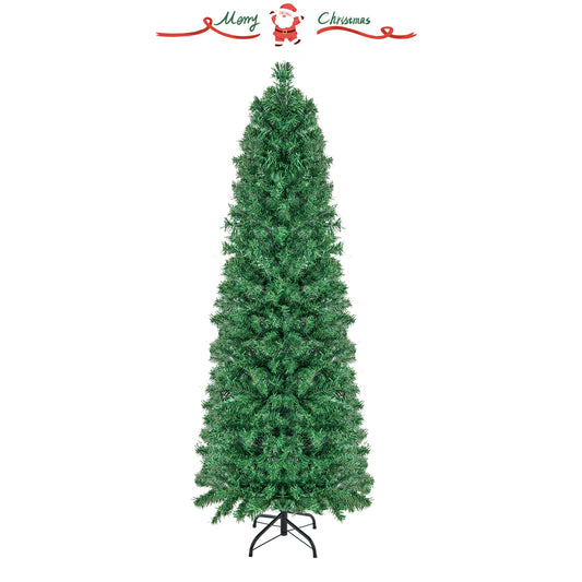 Pre-Lit Christmas Pencil Tree, 5 ft, Colorful Fiber Optics, Green
