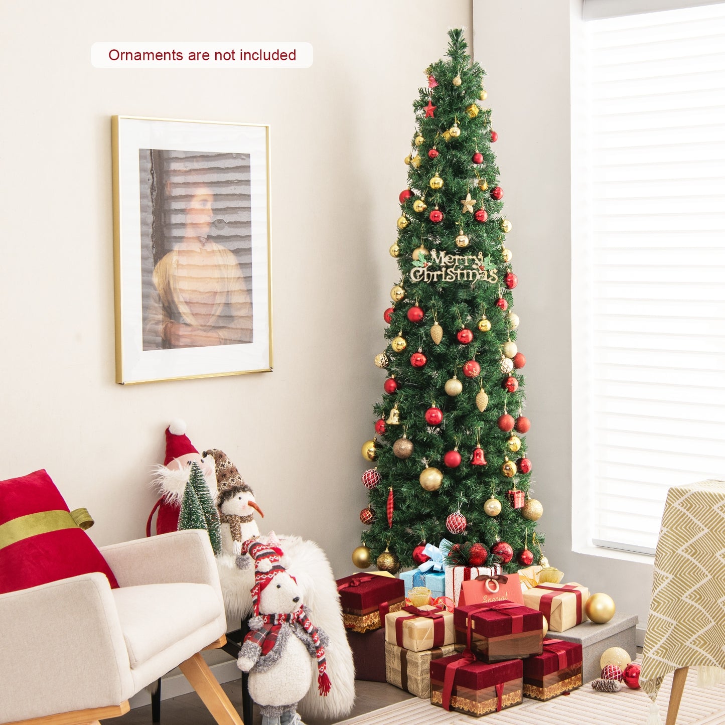 5/6/7/8 FT Pre-Lit Christmas Pencil Tree with Colorful Fiber Optics Green-7 ft, Green Christmas Tree at Gallery Canada