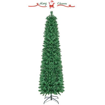 5/6/7/8 FT Pre-Lit Christmas Pencil Tree with Colorful Fiber Optics Green-7 ft, Green Christmas Tree at Gallery Canada