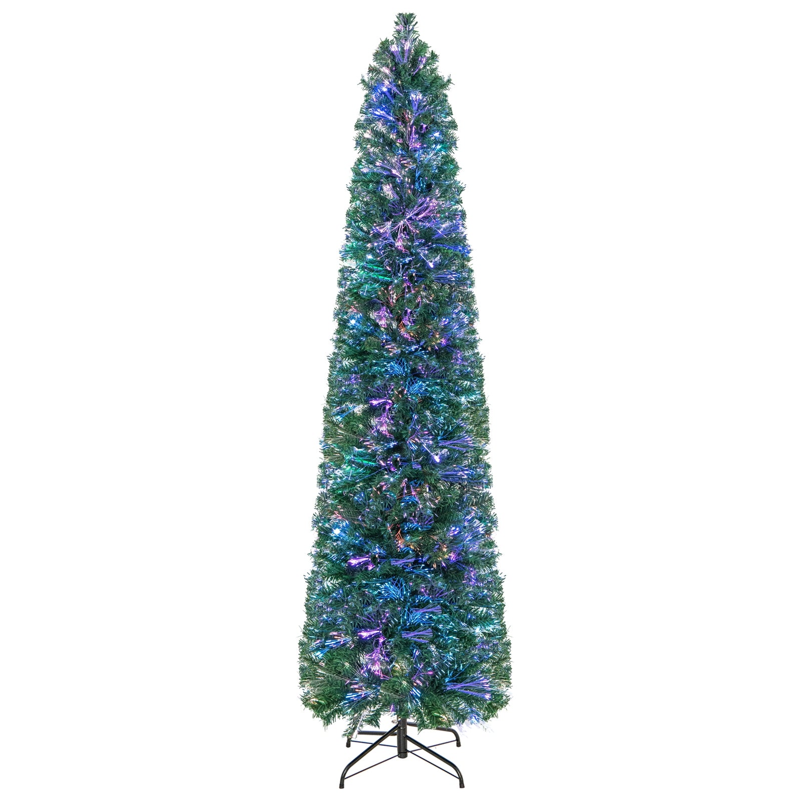 5/6/7/8 FT Pre-Lit Christmas Pencil Tree with Colorful Fiber Optics Green-7 ft, Green Christmas Tree at Gallery Canada