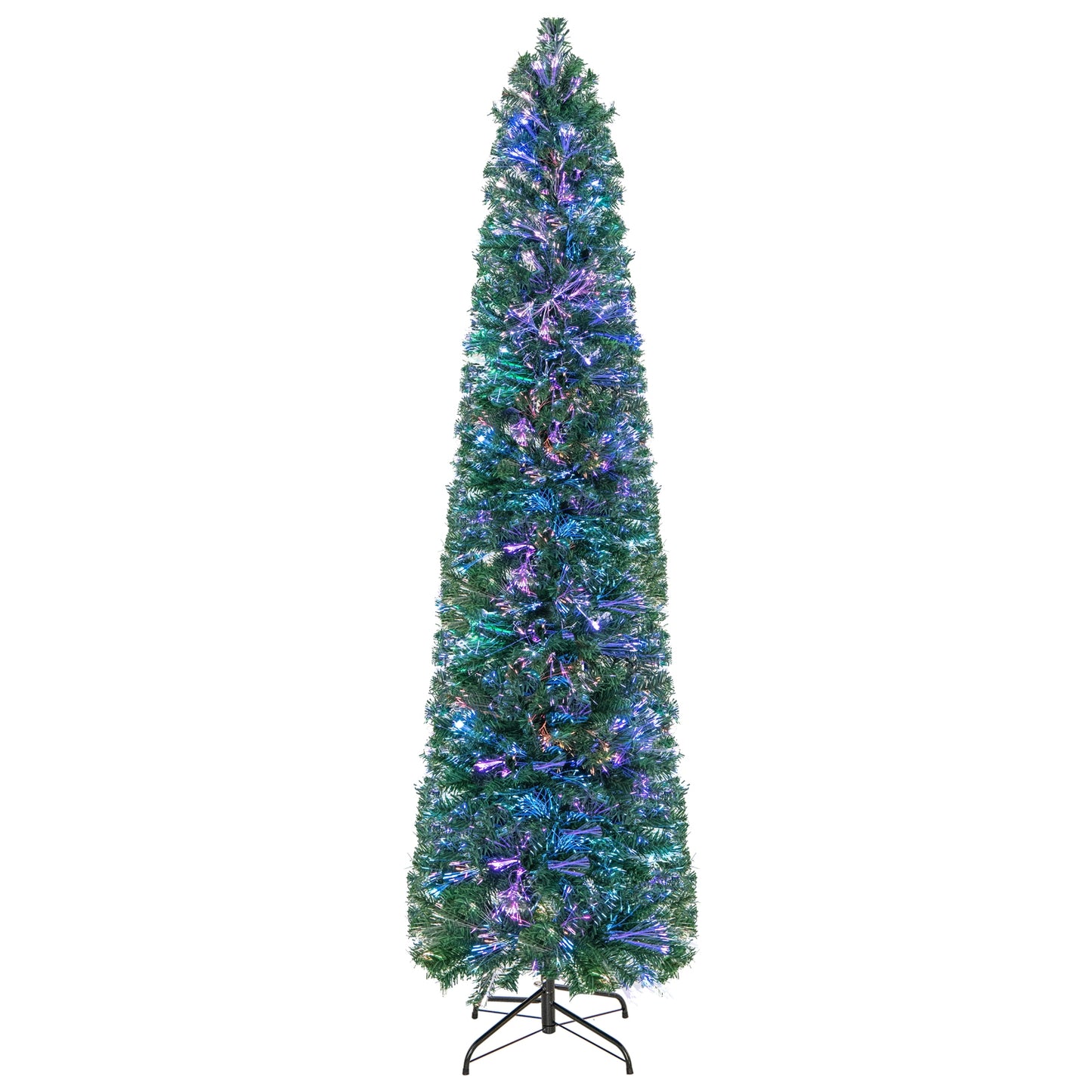5/6/7/8 FT Pre-Lit Christmas Pencil Tree with Colorful Fiber Optics Green-7 ft, Green Christmas Tree at Gallery Canada