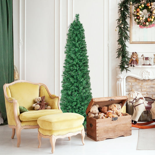 5/6/7/8 FT Pre-Lit Christmas Pencil Tree with Colorful Fiber Optics Green-6 ft, Green Christmas Tree 6 ft at Gallery Canada