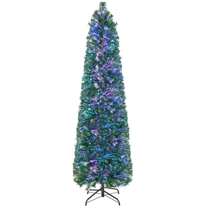 5/6/7/8 FT Pre-Lit Christmas Pencil Tree with Colorful Fiber Optics Green-6 ft, Green Christmas Tree at Gallery Canada