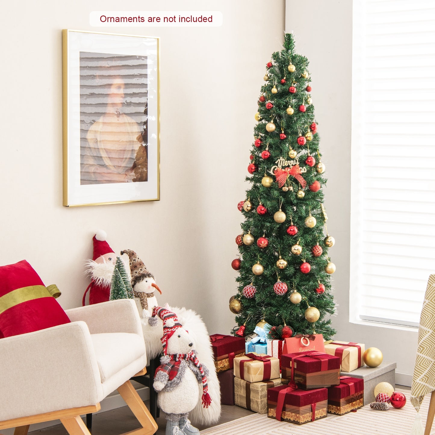 5/6/7/8 FT Pre-Lit Christmas Pencil Tree with Colorful Fiber Optics Green-6 ft, Green Christmas Tree at Gallery Canada