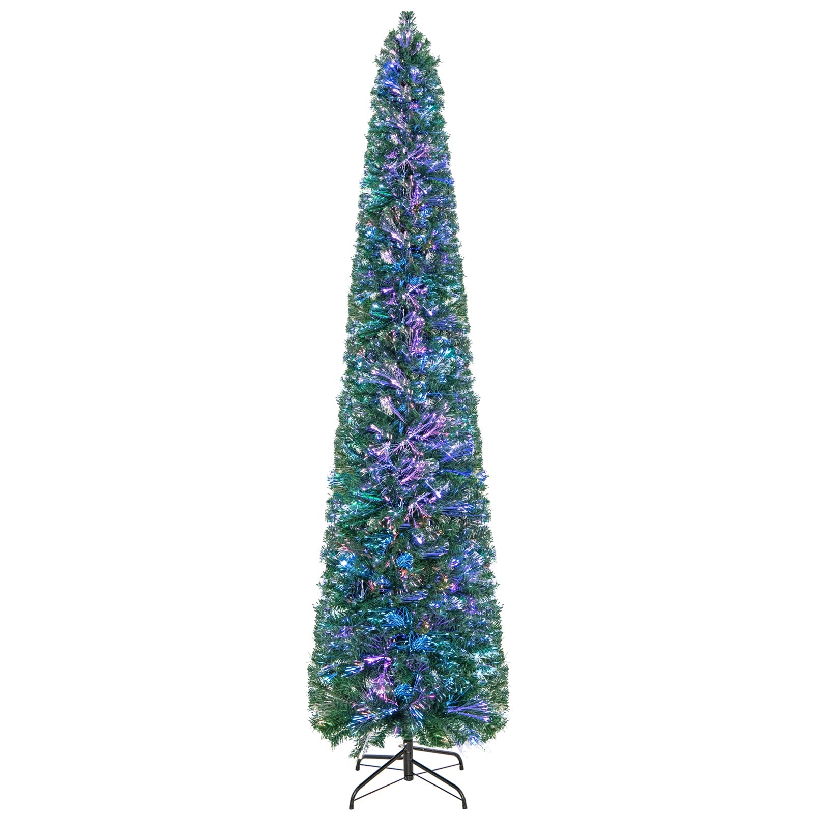 5/6/7/8 FT Pre-Lit Christmas Pencil Tree with Colorful Fiber Optics Green-8 ft, Green Christmas Tree at Gallery Canada