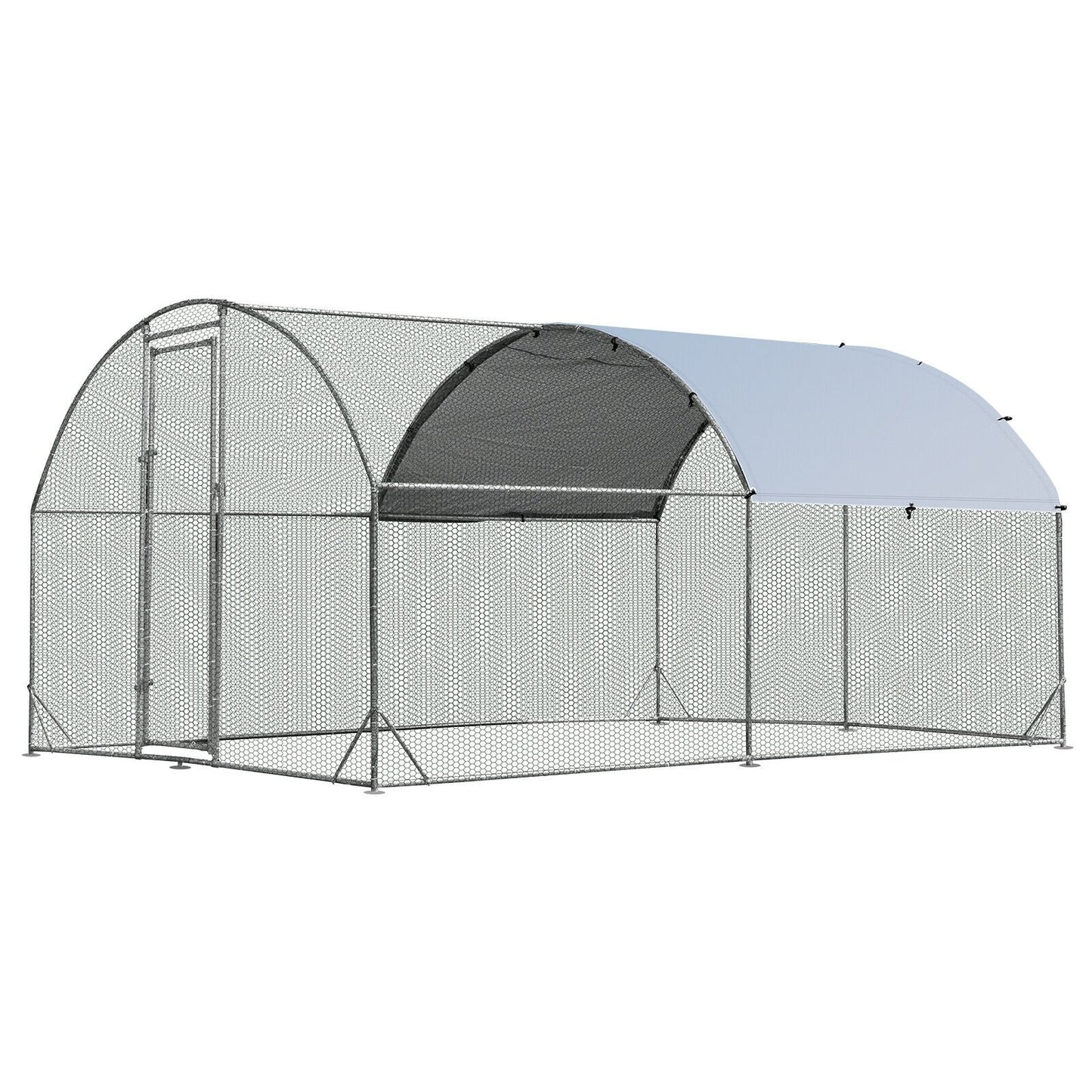 6.2 Feet/12.5 Feet/19 FeetLarge Metal Chicken Coop Outdoor Galvanized Dome Cage with Cover-M, Black