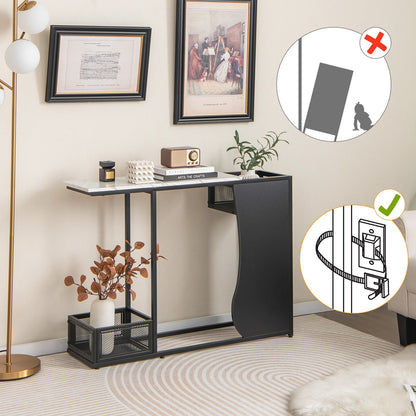 43.5 Inch Console Table with Plant Position and Faux Marble Top, Black