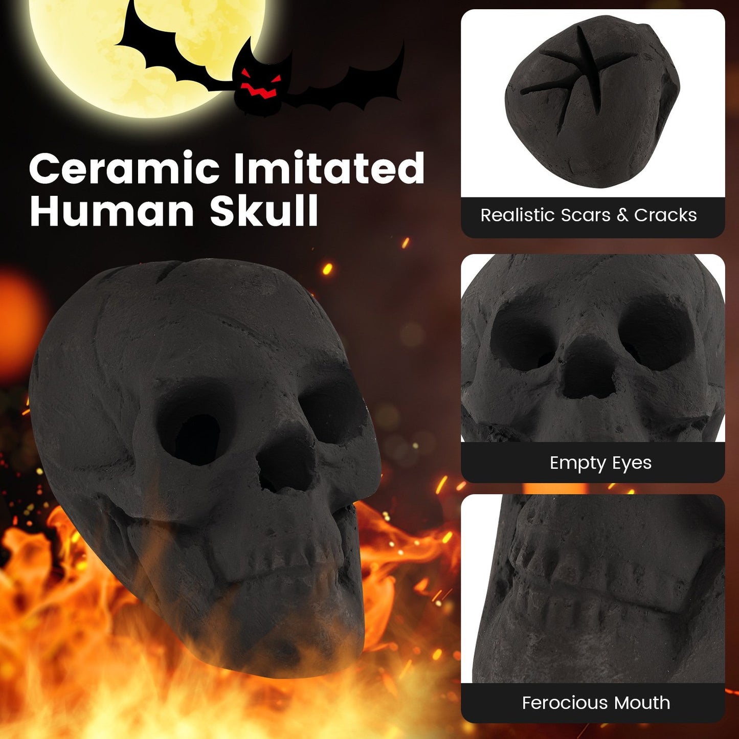 Halloween Fire Pit Skull Halloween Decoration, Black