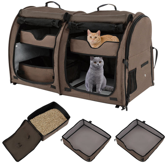 Double Compartment Pet Carrier with 2 Removable Hammocks, Brown - Gallery Canada