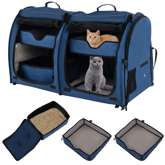 Double Compartment Pet Carrier with 2 Removable Hammocks, Navy - Gallery Canada