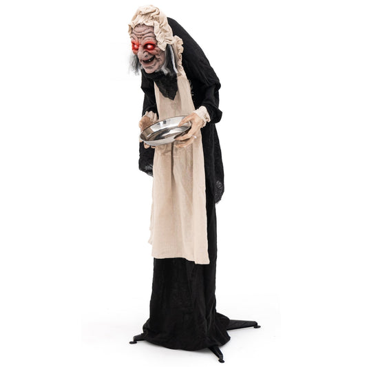 5.2 Feet Halloween Animated Standing Greeter Old Lady with Candy Dish, Multicolor