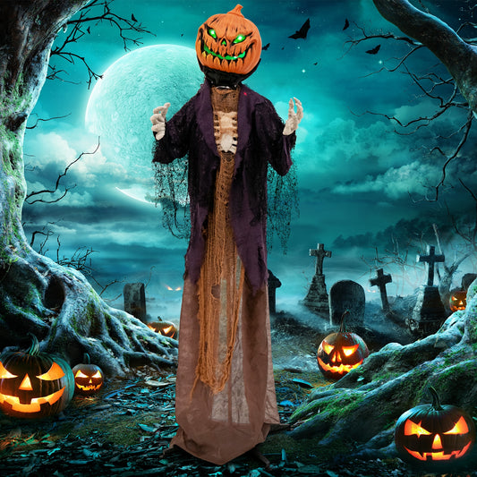 5.6 Feet Halloween Animated Standing Pumpkin Scarecrow, Multicolor Halloween Multicolor at Gallery Canada