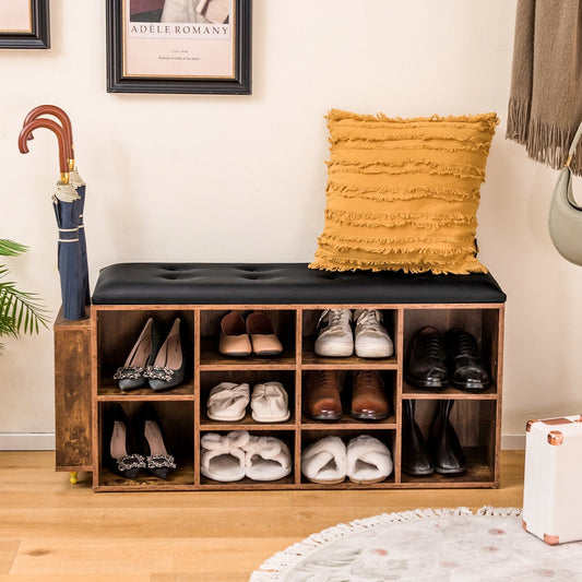 Shoe Storage Bench with Umbrella Stand and Adjustable Shelf, Rustic Brown - Gallery Canada