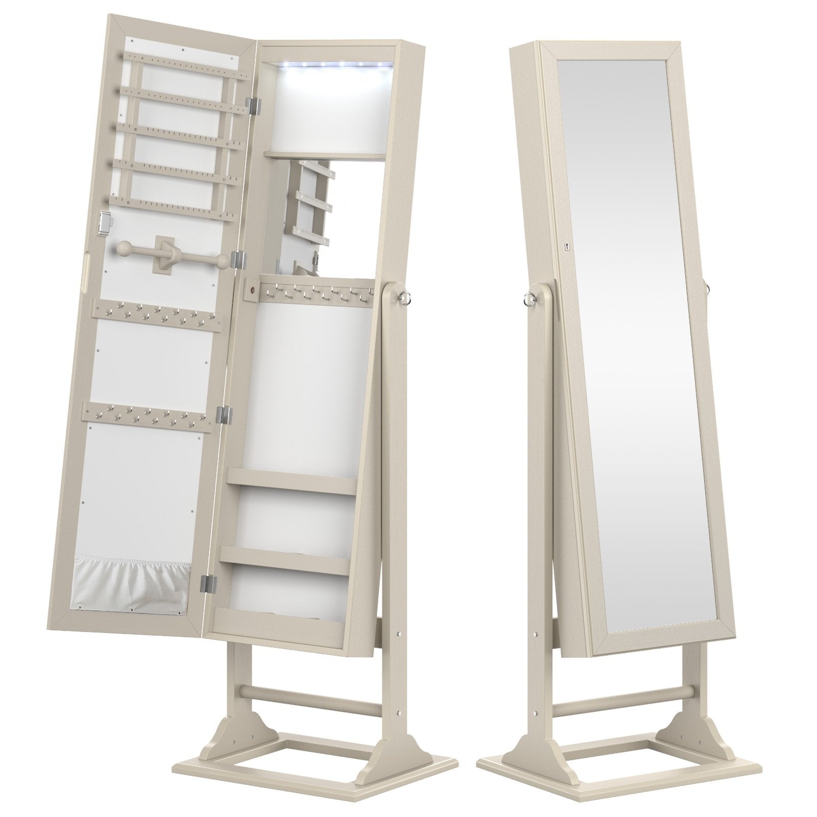 Freestanding Lockable Jewelry Armoire with Full-Length Mirror and 6 LED Lights, Beige at Gallery Canada
