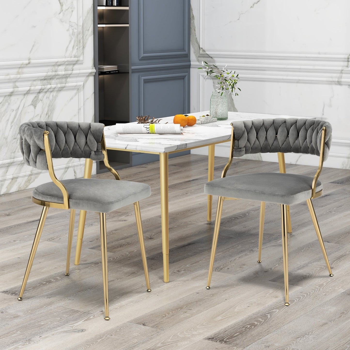 Upholstered Dining Chairs with Golden Metal Legs for Living Room, Gray - Gallery Canada