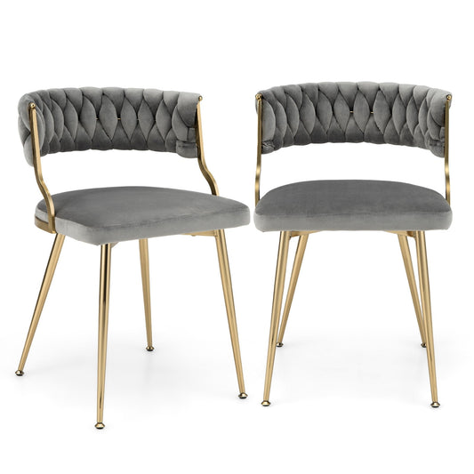 Upholstered Dining Chairs with Golden Metal Legs for Living Room, Gray