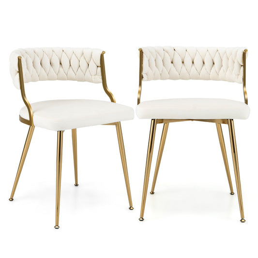 Upholstered Dining Chairs with Golden Metal Legs for Living Room, White
