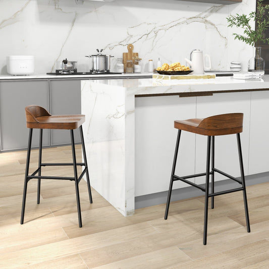 Set of 1/2 29 Inch Industrial Bar Stools with Low Back and Footrests-Set of 2, Rustic Brown - Gallery Canada