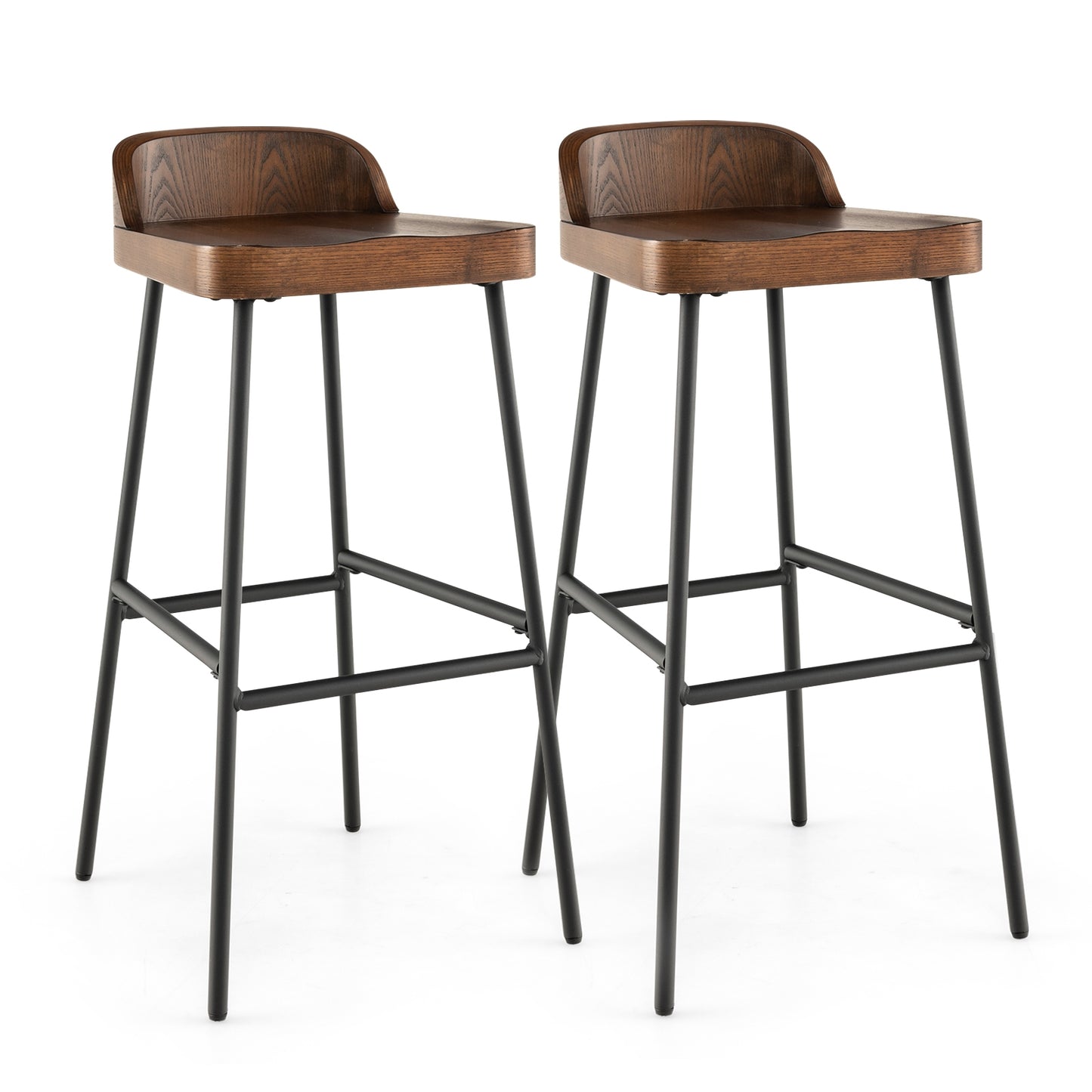 Set of 1/2 29 Inch Industrial Bar Stools with Low Back and Footrests-Set of 2, Rustic Brown Bar Stools Set of 2 at Gallery Canada
