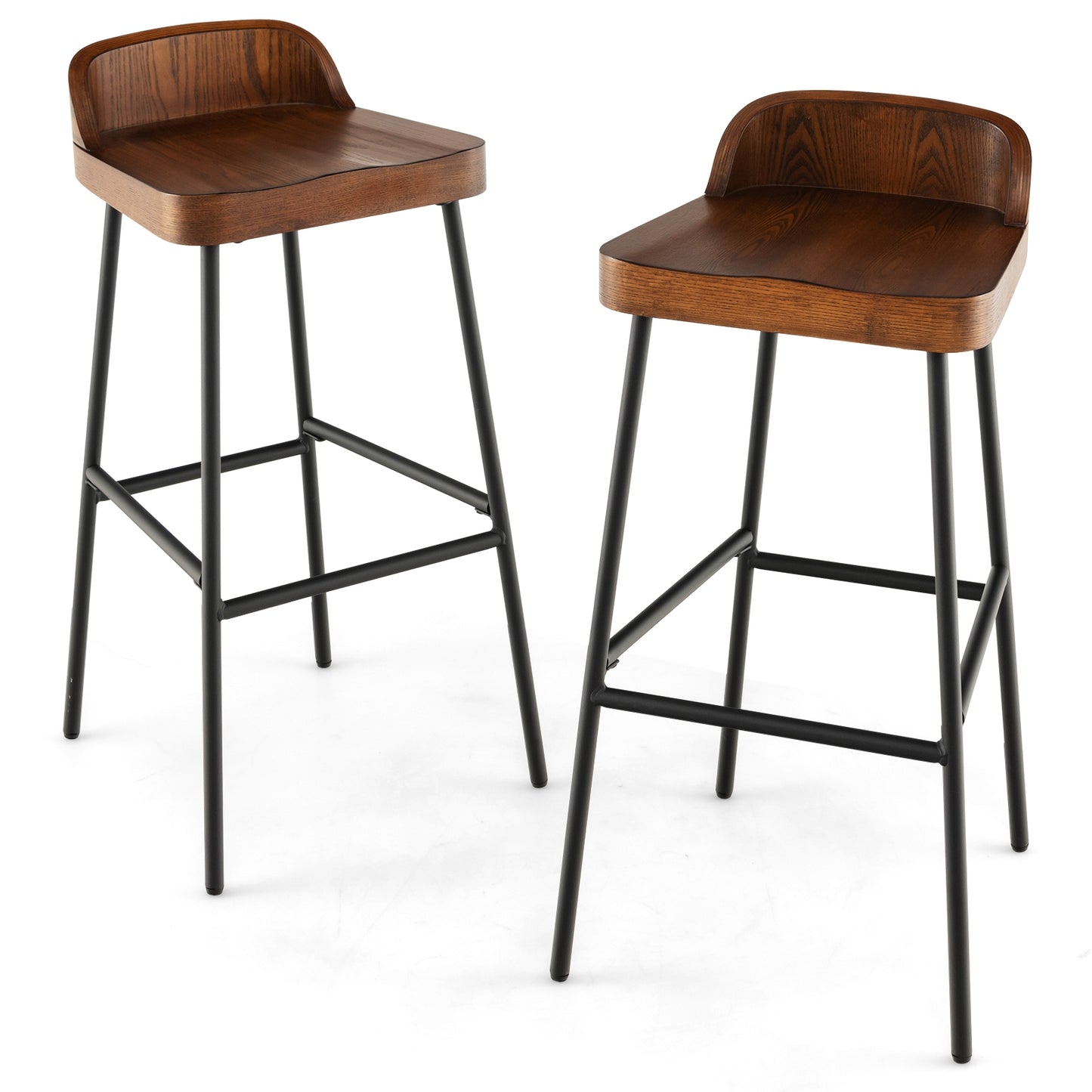 Set of 1/2 29 Inch Industrial Bar Stools with Low Back and Footrests-Set of 2, Rustic Brown Bar Stools at Gallery Canada
