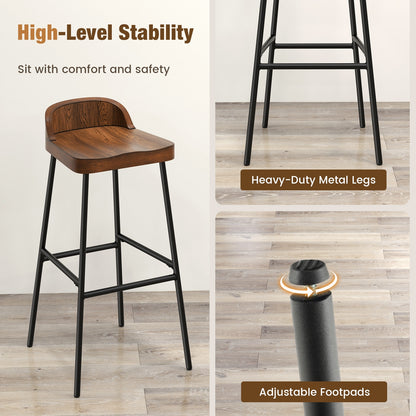 Set of 1/2 29 Inch Industrial Bar Stools with Low Back and Footrests-Set of 2, Rustic Brown Bar Stools at Gallery Canada