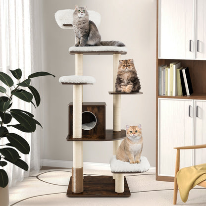 7-Layer Wooden Cat Tree Tall Cat Tower with Sisal Posts and Condo, Brown Cat Trees Condos & Scratchers at Gallery Canada