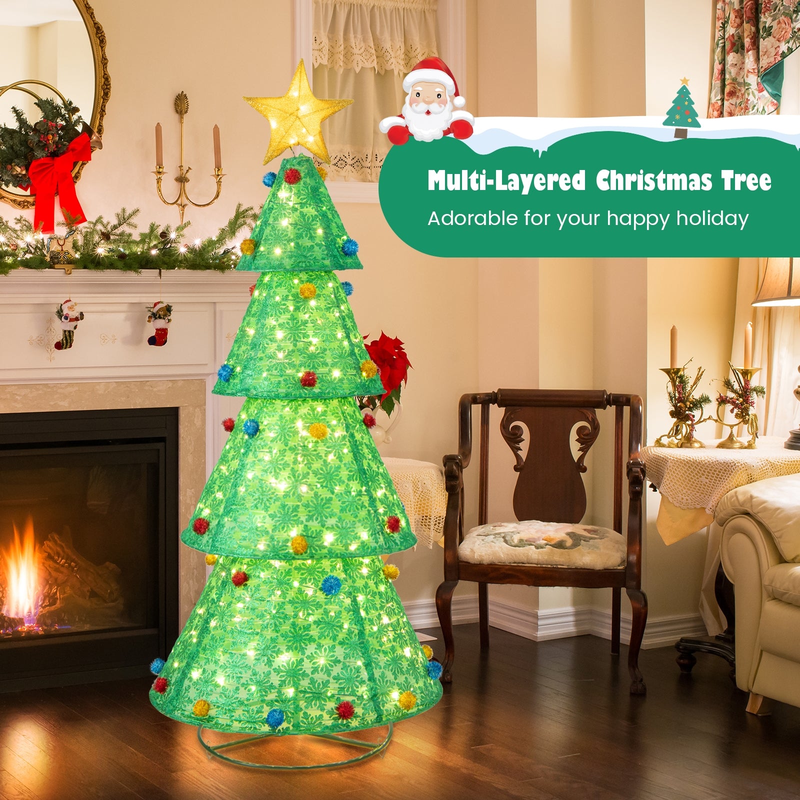 Pop-Up Christmas Tree, 200 Warm White LED Lights, Green Christmas Tree at Gallery Canada