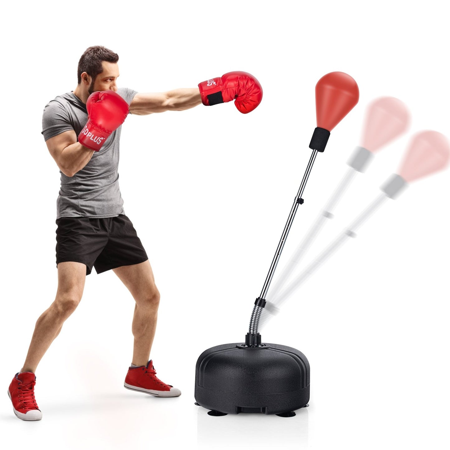 Adjustable Freestanding Punching Bag with Boxing Gloves, Red