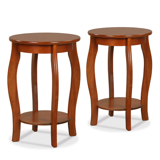 Set Of 2 15 Inch 2-Tier Round End Table With Storage Shelf, Walnut End & Side Tables Walnut at Gallery Canada