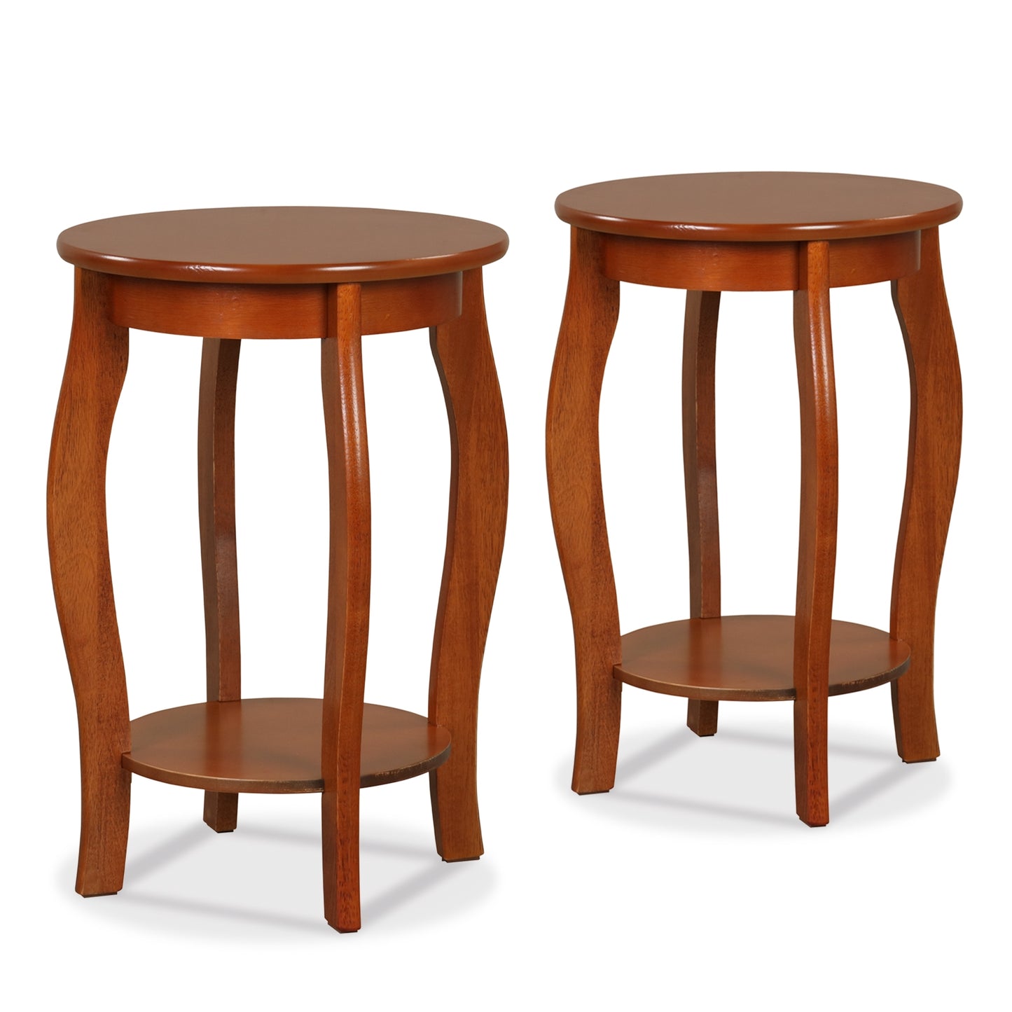 Set of 2 15 Inch 2-Tier Round End Table with Storage Shelf, Walnut End & Side Tables at Gallery Canada