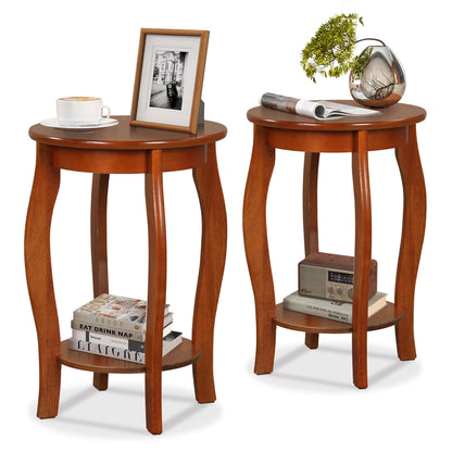 Set of 2 15 Inch 2-Tier Round End Table with Storage Shelf, Walnut End & Side Tables at Gallery Canada