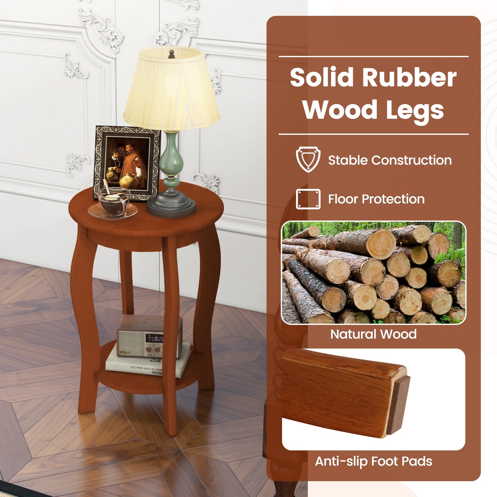 Set of 2 15 Inch 2-Tier Round End Table with Storage Shelf, Walnut End & Side Tables at Gallery Canada